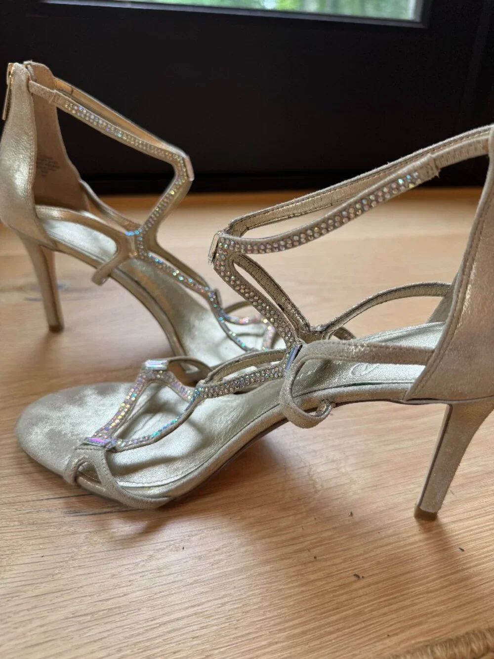 Ivanka Trump Gold Crystal Rhinestone Strappy Heels Size 9.5